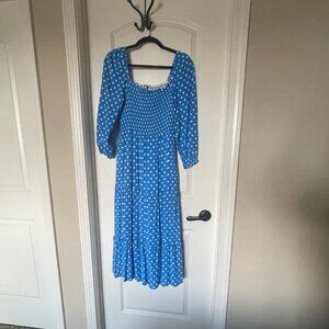 Excellent Cond. Anthropologie Dolan Smocked Tiered Polka Dots Midi Dress Sz PL